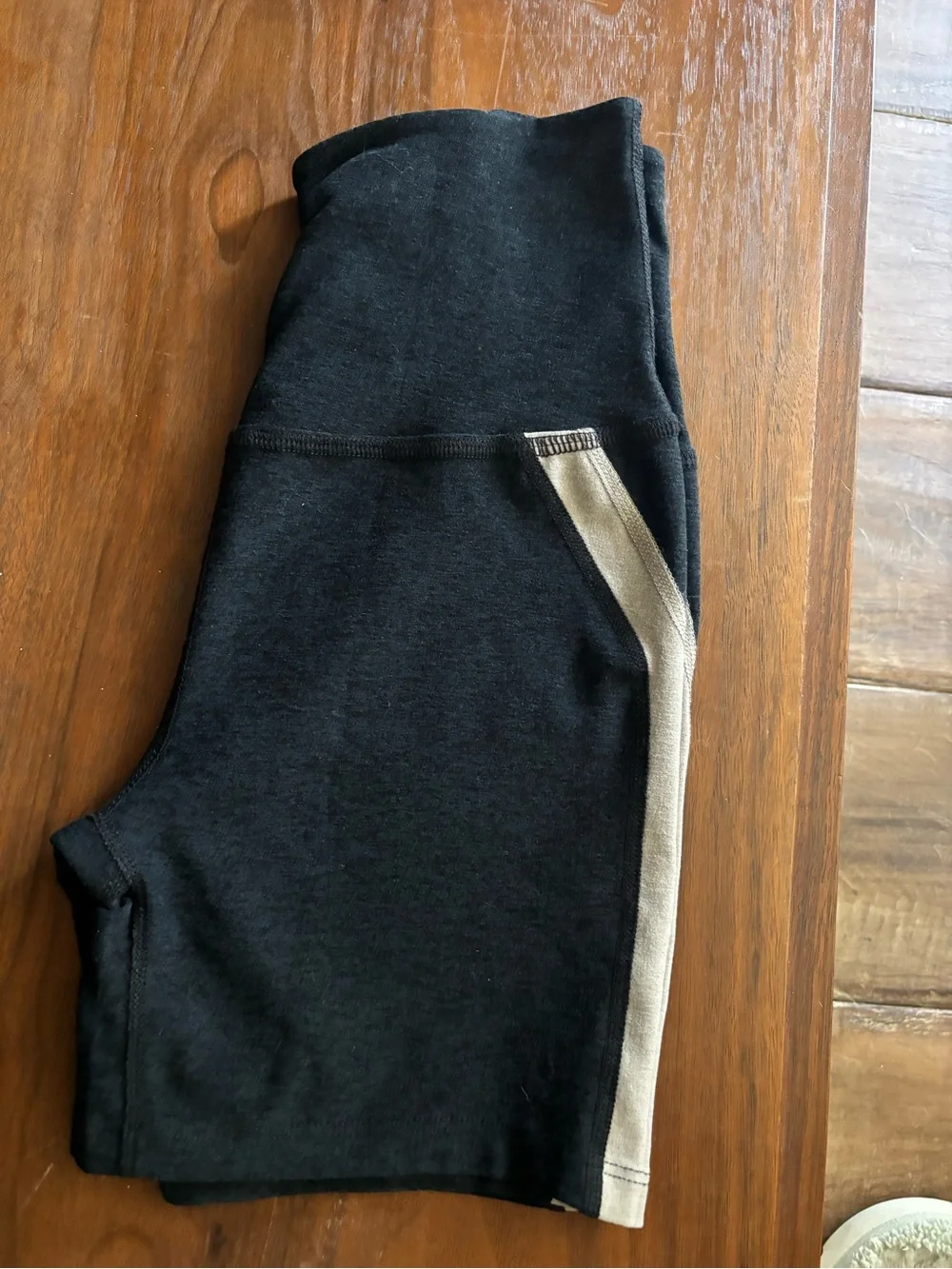 Beyond Yoga High-Waist Black Women's Bike Shorts with Tan Side Panels XS